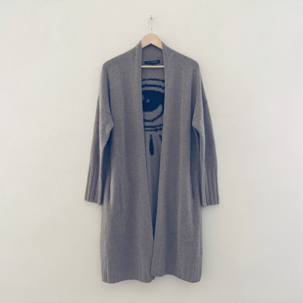 Skull Cashmere Jansen Eye Cardigan Duster Sweater Med Cashmere Boho Chic Brown - Picture 5 of 14